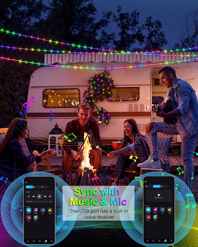 Smart Fairy Lights 33Ft 100 LED Twinkle String Lights with Remote & APP Control, Color Changing USB Fairy Lights Music & Mic Sync for 4th of July Bedroom Holiday Party Decor