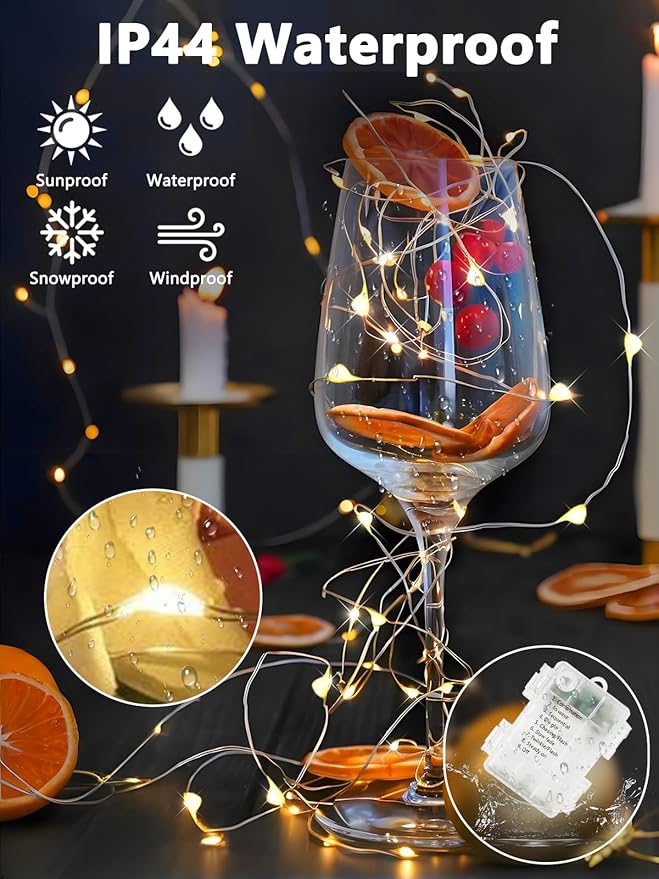 4 Pack Fairy Lights Battery Operated with Remote, 120LED 40FT Twinkle Lights Waterproof Outdoor Indoor Decor, 8 Modes Battery String Light Timer for Christmas Party Wedding Home DIY Décor(Warm White)