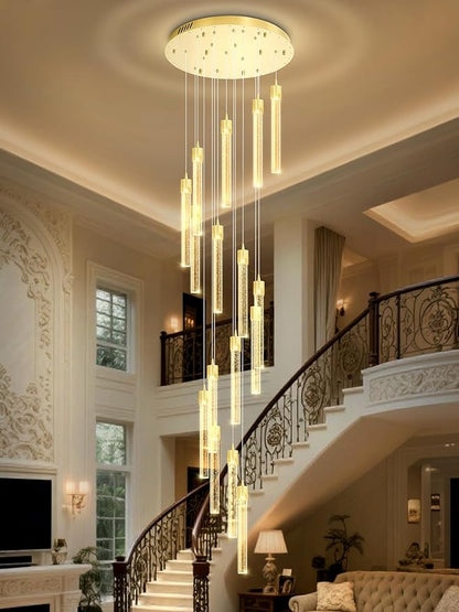 ykolupty H125'' Modern Crystal Chandelier 18-Lights Large Foyer Chandelier Crystal Pendant Ceiling Light for Staircaes Hallway Entrance Gold