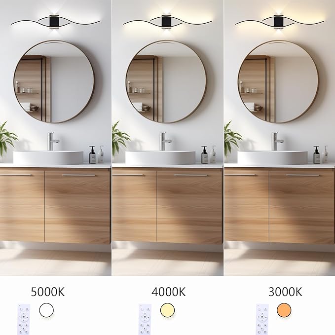 Modern Wall Sconce Set of Two, Dimmable Wall Sconces Lighting with Remote Control, Big Size LED Black Wall Light for Living Room Bedroom Hallway
