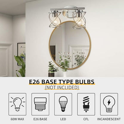 mavcadonf 2-Lights Vanity Lights, Bathroom Light Fixtures Over Mirror, Brushed Nickel Vanity Light, Farmhouse Wall Lights with Clear Glass Shade, Bathroom Wall Lamp for Mirror Kitchen Bedroom