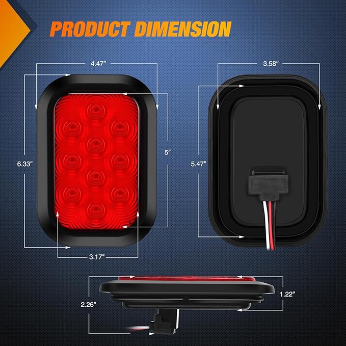 Nilight 5” X 3” Rectangular Trailer Tail Light 2 PCS Red 10 LED Brake Stop Turn Marker Lights IP67 Waterproof w/Flush Mount Grommets Plugs for 12V Truck ATV UTV Bus RV Camper
