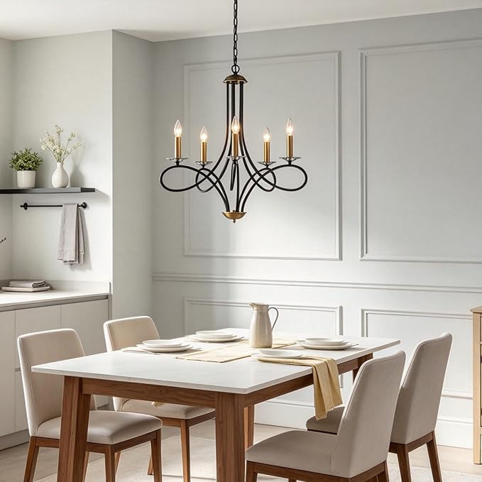 Saint Mossi 5-Lights Black and Gold Modern Chandelier Light Fixture, Modern Pendant Light Contemporary Chandelier for Living Room,Dining Room,H17 xD27, Crystal Candlesticks, Chain Adjustable