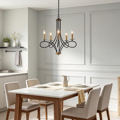 Saint Mossi 5-Lights Black and Gold Modern Chandelier Light Fixture, Modern Pendant Light Contemporary Chandelier for Living Room,Dining Room,H17 xD27, Crystal Candlesticks, Chain Adjustable