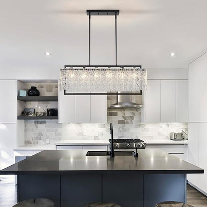 Shrine Lighting Crystal Chandeliers, Modern Luxury Style, Perfect Pendant Light Fixture for Living Space, D20'' × H4'', Adjustable 43'', 6 x E12 Sockets, Glass Shade & Black Finish Frame