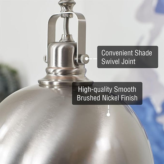 Kira Home Belle 9" Modern Industrial Pendant Light with Dome Shade, Petit Retro Metal Silver Hanging Light, Brushed Nickel Finish