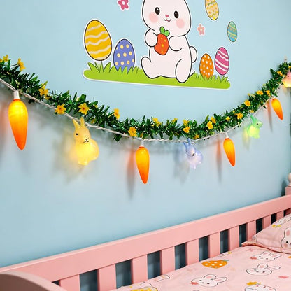 8.5Ft Easter Rabbit String Lights, 10L Plug in Pastel Easter Bunny Carrot Lights Connectable for Outdoor/Indoor Holiday Home Kits Classroom Bedroom Windows Tree Garden Spring Decoration