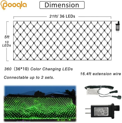 Christmas Net Lights Outdoor, 360 LED 21ft x 5ft Large Net Mesh String Lights 8 Modes, Twinkle Lights Connectable Plug in for Bushes Hedge Yard Garden Party Decor, Green