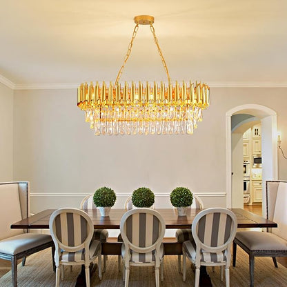 Modern Crystal Chandeliers for Dining Room 8-Light Gold Crystal Chandelier Living Room Oval Contemporary Ceiling Hanging Light Pendant Light Fixture for Kitchen Island Bar Restaurant L32