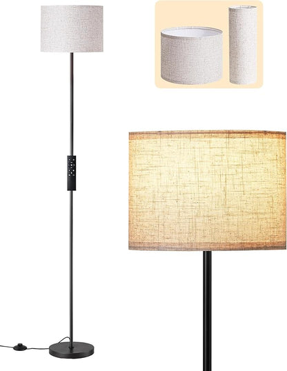 EDISHINE Floor Lamps with 2 Lampshades, 63.7" Modern Standing Lamp with Foot Switch and Remote Control, Stepless Dimmable Minimalist Lamps for Bedroom, Office, (9W LED Bulb Included), Black