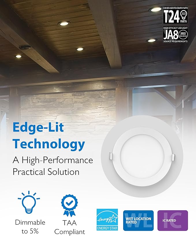 LED Downlight - Ultra-Thin 6 inch LED Recessed Light with Junction Box - 4000K, 902 Lumens, 11.8W, 120V, Dimmable LED Lights - REL6 Edge-Lit LED Ceiling Light, White by NICOR Lighting