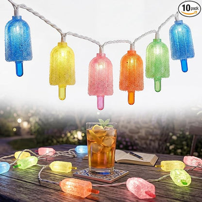 Tropical Beach Themed LED Popsicle String Lights 8.5Ft Summer Novelty Decorations Light with 10 Multicolor Ice Cream Lights, Plug in Fairy Light for Outdoor Patio Garden Bedroom Tent Birthday Party