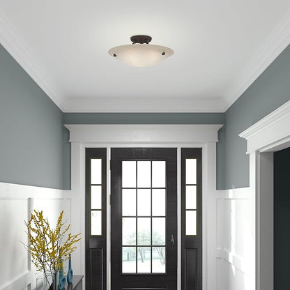 Livex Lighting 5625-07 Home Basics 3 Light Bronze Semi Flush Mount with Honey Alabaster Glass