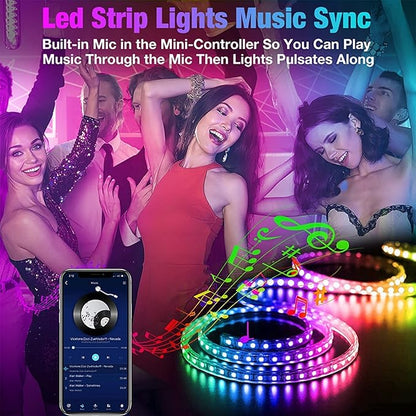 REEMEER Led Lights 100ft Smart APP Control Music Sync Strip Lights RGB Color Changing Strips with Remote, for Bedroom Kitchen and Party