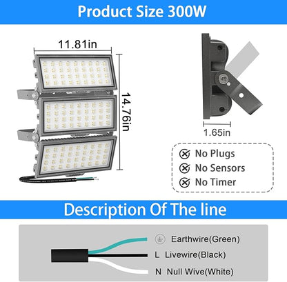 LED Stadium Lights,300Watt LED Flood Lights Outdoor,39000Lumen LED Stadium Flood Light,IP67 Waterproof 6500K Adjustable Angle Exterior Commercial Arena Lights