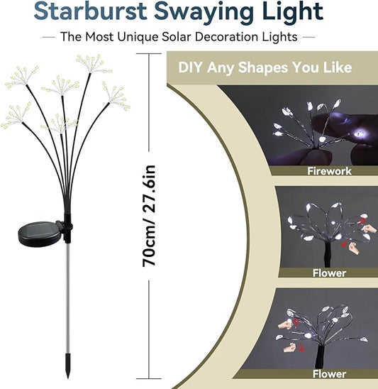 Slyuexu Solar Garden Lights 2 Pack Waterproof Swaying Starburst Light Solar Outdoor Lights for Yard Patio Walkway Pathway Party Wedding Decoration, Unique Gifts for Women, White