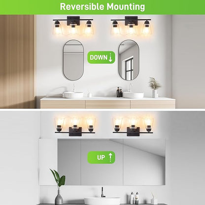 hykolity 3-Light Bathroom Vanity Light, 5-Piece All-in-One Bathroom Set, 20 Inch Modern Wall Lamp, Oil Rubbed Bronze Wall Sconce with Clear Glass Shade, Wall Lights for Bedroom, Living Room, Mirror
