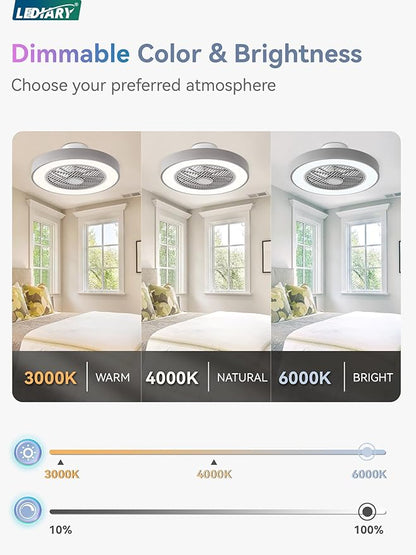 LEDIARY 20 Inch Low Profile Ceiling Fan with Light, Led Bladeless Ceiling Fan, Remote Control Enclosed Flush Mount Ceiling Fans with Timming, 3000-6000K, 6 Wind Speed, 3000LM, 57W-Grey RGB