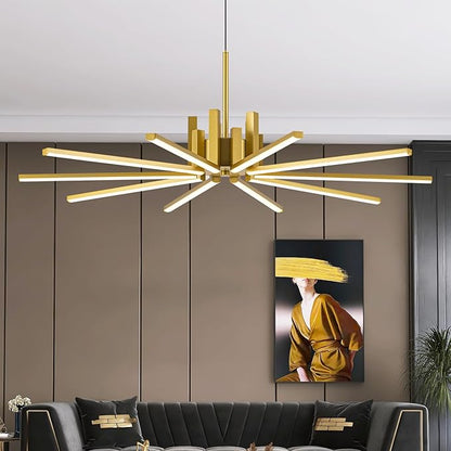 Gold Modern Sputnik Chandelier with Remote Control, 56W 3-Color Temperature Dimmable LED Chandelier for Dining Room, Hanging Adjustable Pendant Light for Living Room Kitchen Foyer Entryway