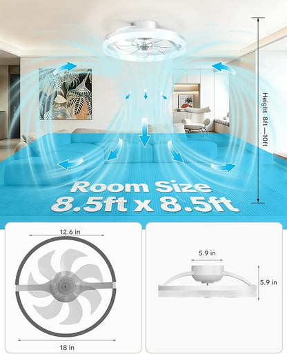 Ceiling Fans with Lights and Remote Low Profile Flush Mount LED Ceiling Fan with Lights 3000K-6500K Dimmable Foldable Fandelier Light 6 Wind Speeds Night Light for Bedroom Living Room White (Frosted)