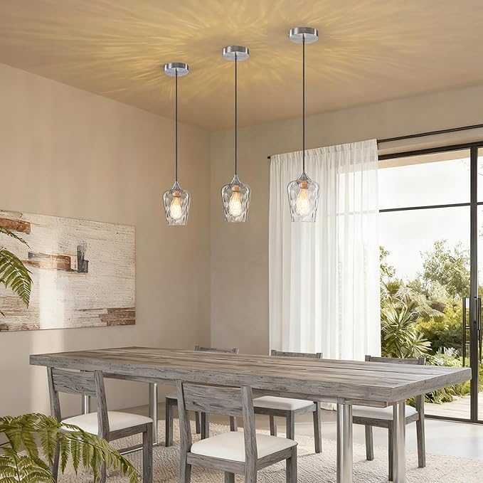 2 Pack Mini 5.1" Hammered Glass Pendant Light Fixtures, Small Modern Kitchen Pendant Lights with Hammered Glass Shades, Hanging Brushed Nickel Pendant Lights Kitchen Island Lighting for Sink