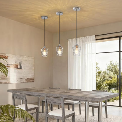 2 Pack Mini 5.1" Hammered Glass Pendant Light Fixtures, Small Modern Kitchen Pendant Lights with Hammered Glass Shades, Hanging Brushed Nickel Pendant Lights Kitchen Island Lighting for Sink