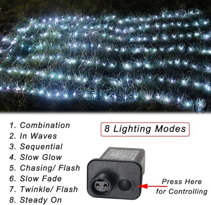 Pooqla Net Lights, 300LED Christmas Outdoor Mesh Light, 14.8x4.9 ft Fairy String Mesh Light 8 Modes Green Wire, Connectable Waterproof Net Lights for Bushes Tree Yard Christmas Decor, Cool White