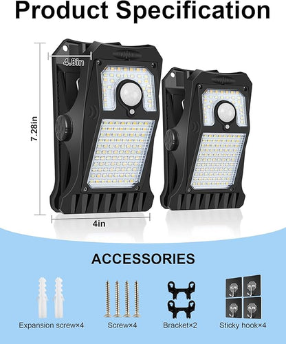 Solar Motion Sensor Lights Outdoor, Clip on Solar Lights Outdoor Waterproof, High Bright Solar Powered Security Lights for Outside Fence Chain Link Camping (2, 118 LED)