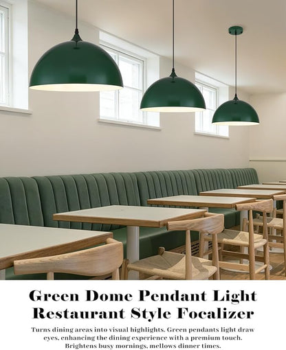 Green Pendant Lights Kitchen Island 2 Pack, 14 Inch Large Dome Pendant Light, Green Farmhouse Pendant Light, Island Pendant Lights for Kitchen, Dining Room