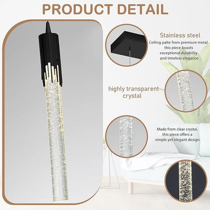 Flashing God 5-Lights Rectangular Pendant Lights for Kitchen Island Black Linear Crystal Chandelier Modern Chandeliers for Kitchen Island Dining Room