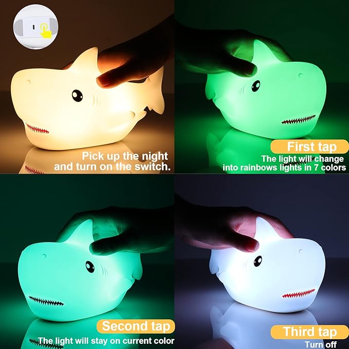 Tremdwoto Night Light for Kids, 7 Colors Shark Night Light Rechargeable Squishy Silicone LED Nightlight Lamp as Birthday Gifts for Baby Boys Children Toddlers Tween Girls Nursery