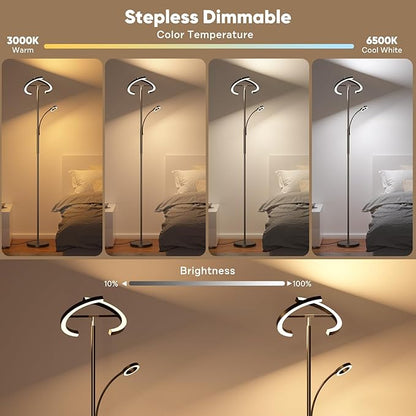 SIBRILLE Upgraded 36W RGBCW Floor Lamp with Ring Reading Lamp, Rotatable Remote Control LED Standing Lamp Dimmable Floor Light Modern Standing Light for Living Room Bedroom Home Office, Black