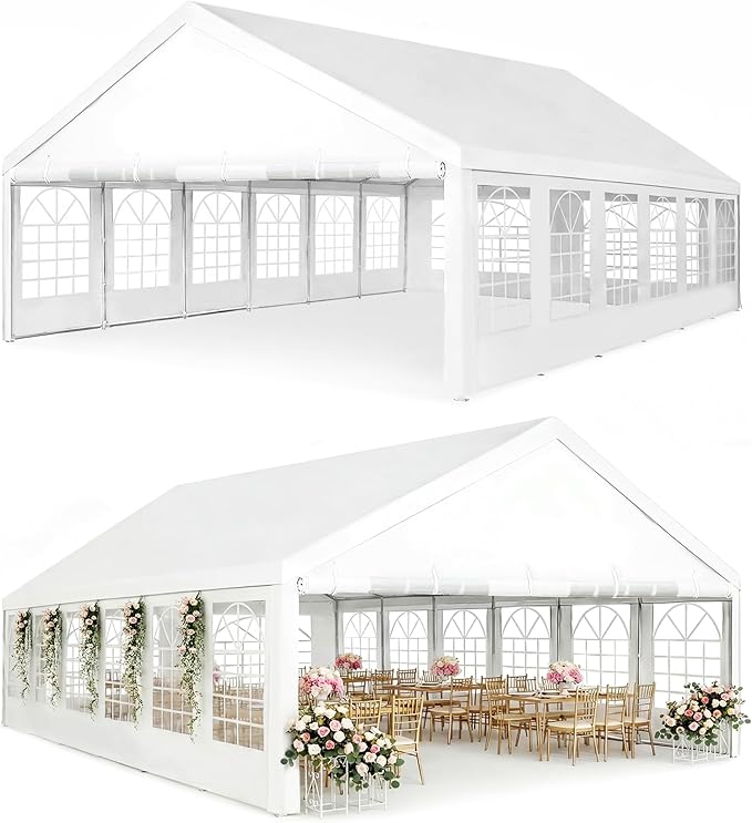 20x40 Party Tent Heavy Duty White Canopy Large Outdoor Event Shelter with Removable Sidewalls, Waterproof Gazebo for Wedding, Backyard, Parties