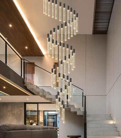 20 foot 48-lights Chandeliers for Living Room Entryway High Ceiling Light Chandelier LED Crystal Pendants Light Sloped Ceiling Chandeliers Staircase Lighting Fixture LED Dimmable Lighting Black