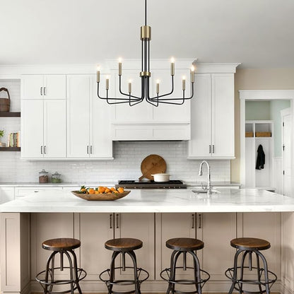 Black and Gold Chandelier, 8 Light Modern Chandeliers for Dining Room Light Fixture, Farmhouse Chandelier for Living Room, Bedroom, Kitchen, Entryway, Foyer