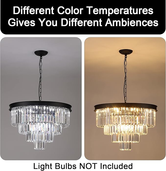 A AXILIXI Modern Crystal Chandeliers 24" Round Top K9 Crystals Chandelier Adjustable Ceiling Light Fixture 4-Tier K9 Crystal Pendant Lamp 12-Light for Dinning Room Living Room Foyer