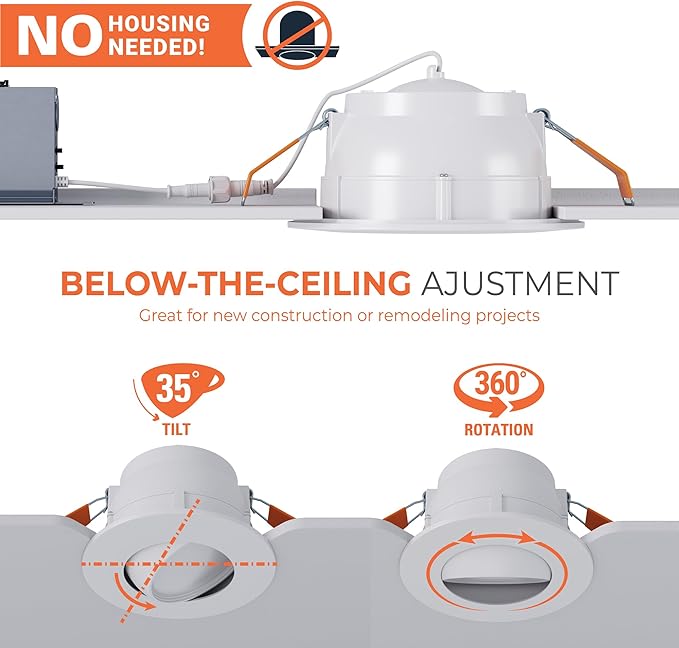 HALO RA 6-Inch Canless LED Recessed Downlight with Adjustable Gimbal, Selectable Lumens and Selectable Color Temperature Settings, Dim-to-Warm Technology, Damp Location Rated - RA6LS9FSD2W1EWHDM