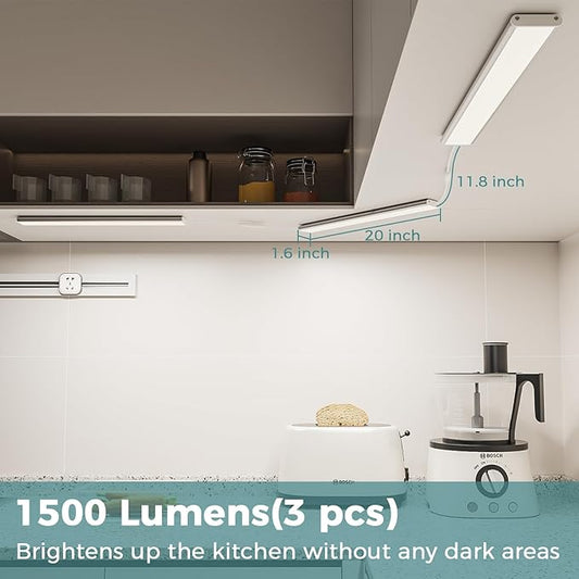 ASOKO Under Cabinet Led Light Plug in, Dimmable Daylight White 4000K, 6 Pack 12 inch Linkable Under Counter Lights 2500lm for Kitchen, Shelf, Workbench, Cupboard, Upgrade ETL Listed Plug 24V