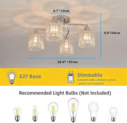 Crystal Chandelier, Modern Elegant Ceiling Light E26 Base Easy Installation Durable Metal Frame for Living Room Bedroom Dining Room, Silver (Style B)