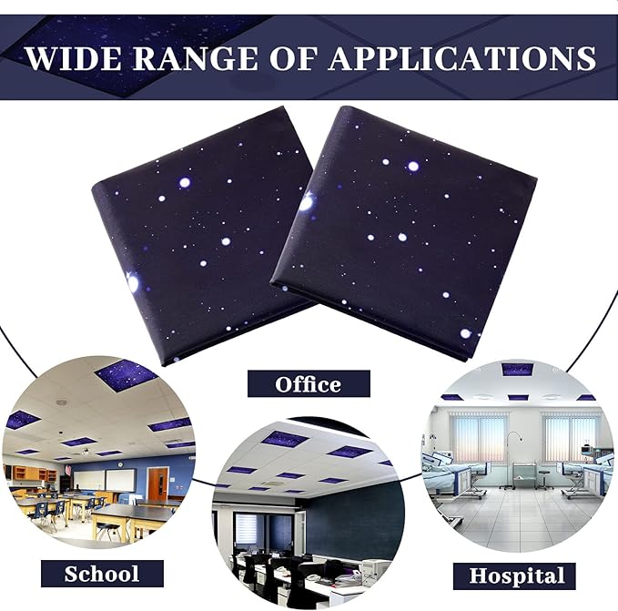 Patelai 8 Pack Fluorescent Light Covers for Classroom Ceiling 4 x 2 Feet Magnetic Light Covers Filter for Office School Drop Ceiling Supplies(Starry Style)