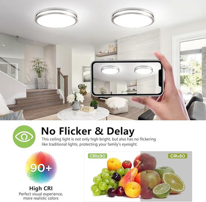 Flush Mount Ceiling Light - 2 Pack 36W 3000K/3500K/4000K/5000K/6000K Dimmable Led Ceiling Light Fixture for Kitchen Hallway Bedroom Bathroom (2, Brushed Nickel, 17.5 Inch)