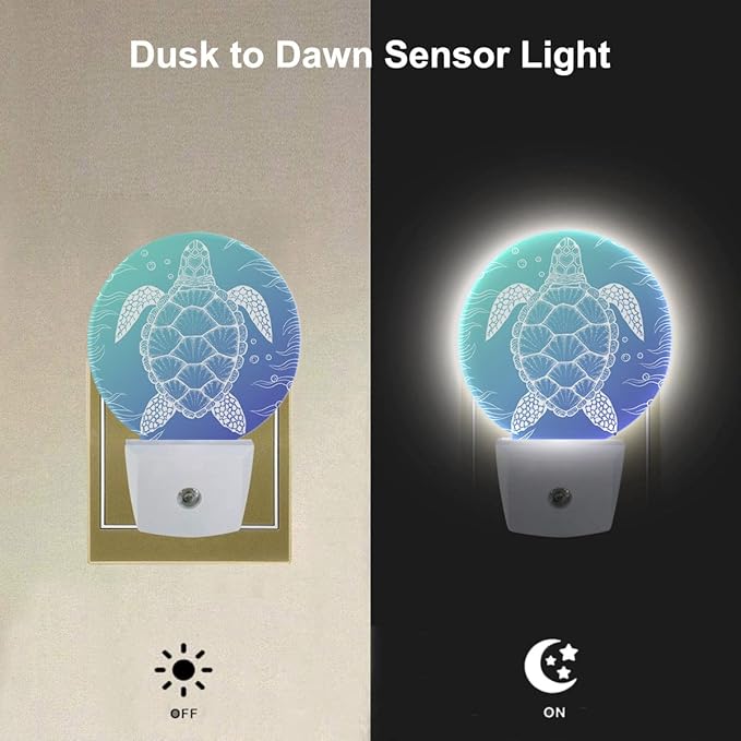EKOBLA Sea Turtle Plug-in Night Light, Blue Underwater Ocean Theme LED Nightlight for Coastal Home Decor, 0.5W Sleep Friendly