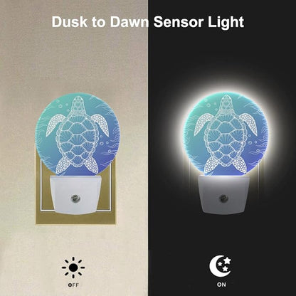 EKOBLA Sea Turtle Plug-in Night Light, Blue Underwater Ocean Theme LED Nightlight for Coastal Home Decor, 0.5W Sleep Friendly