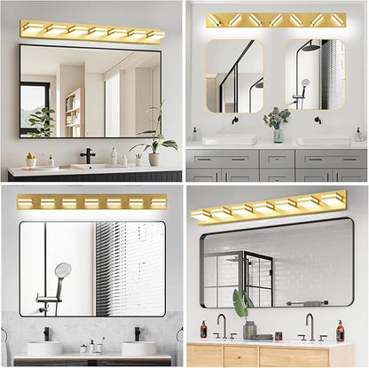 IZORRO LED Modern Bathroom Lights Fixtures(7-Light,Dimmable,360°Rotate),Brushed Glod Acrylic Wall Lighting,Vanity Lights for Bathroom Over Mirror - 6000k 40In （No Assembly Required）