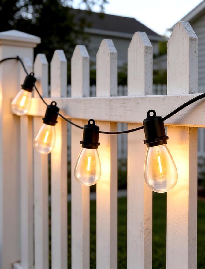 25FT LED Outdoor String Lights - 12+1 Shatterproof Vintage Edison Bulbs | IP44 Weatherproof | Plug in Cafe Patio Lights for Balcony, Porch, Deck & Cozy Bistro Ambiance (2700K Warm White)