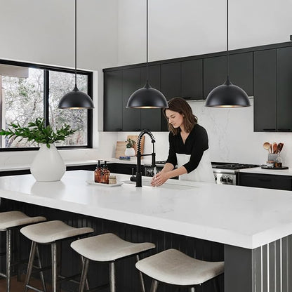 9.8 inch Farmhouse Pendant Lights Kitchen Island 3 Pack, Matte Black Dome Pendant Lights, Industrial Kitchen Pendant Lighting, Island Lights for Kitchen, Dining Room