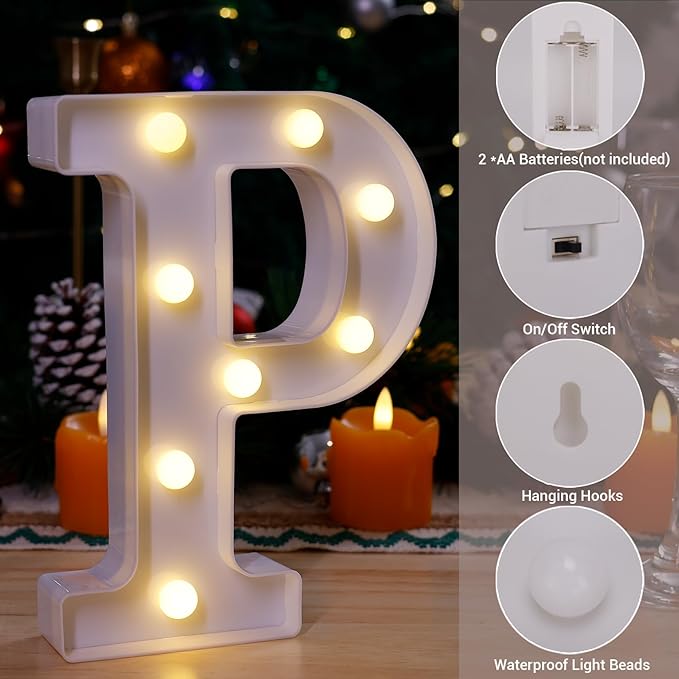 LED Marquee Sign Light Up Letters, Alphabet Light Up Letters Sign, Battery Powered LED Letter Lights for Night Light, Wedding, Birthday, Party, Christmas or Home Decor (Letter P)