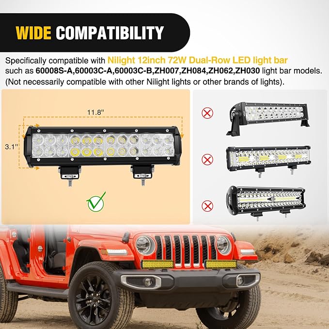 Nilight 12 Inch LED Light Bar Cover 2 PCS Amber Yellow Protective Covers Durable Polycarbonate Lens Waterproof Dustproof Scratch-Proof for Double-Row Lights Off Road Driving Lighting