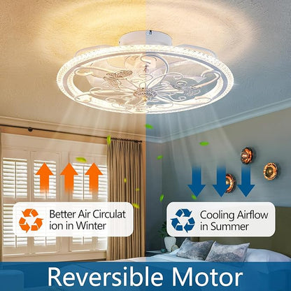 20" White Ceiling Fan with Lights Remote Control, 6 Speeds Retro Industrial Caged Ceiling Fan with Light for Kitchen Bedroom Living Room
