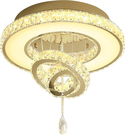 Flashing God Dia 24" Modern Chandelier for Living Room Gold Crystal Ceiling Chandelier Flush Mount Ceiling Light for Dining Room Bedroom Hallway LED Light Fixture Dimmable with Remote